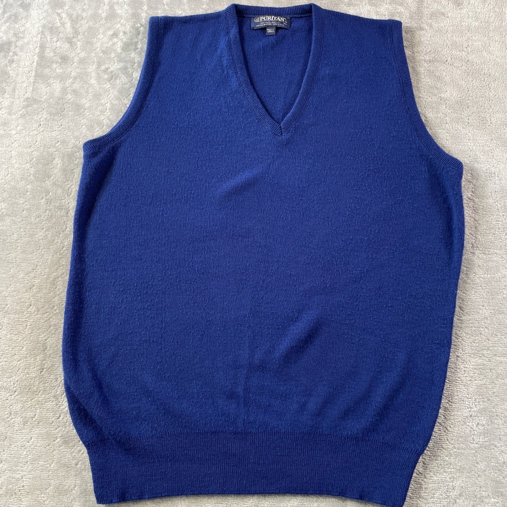 Vintage Puritan Sweater Vest Mens XL Tall Blue‎ V Neck Grandpa Acrylic USA